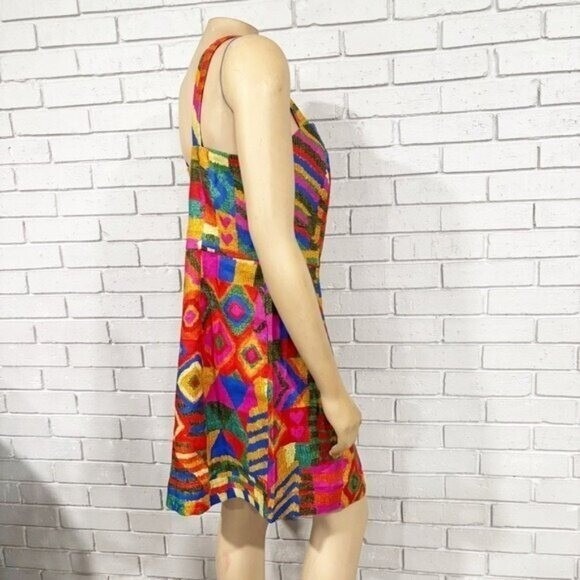 Farm Rio Mixed Patchwork Geometric Button Front Mini Dress Multicolor | Size L - Picture 4 of 16